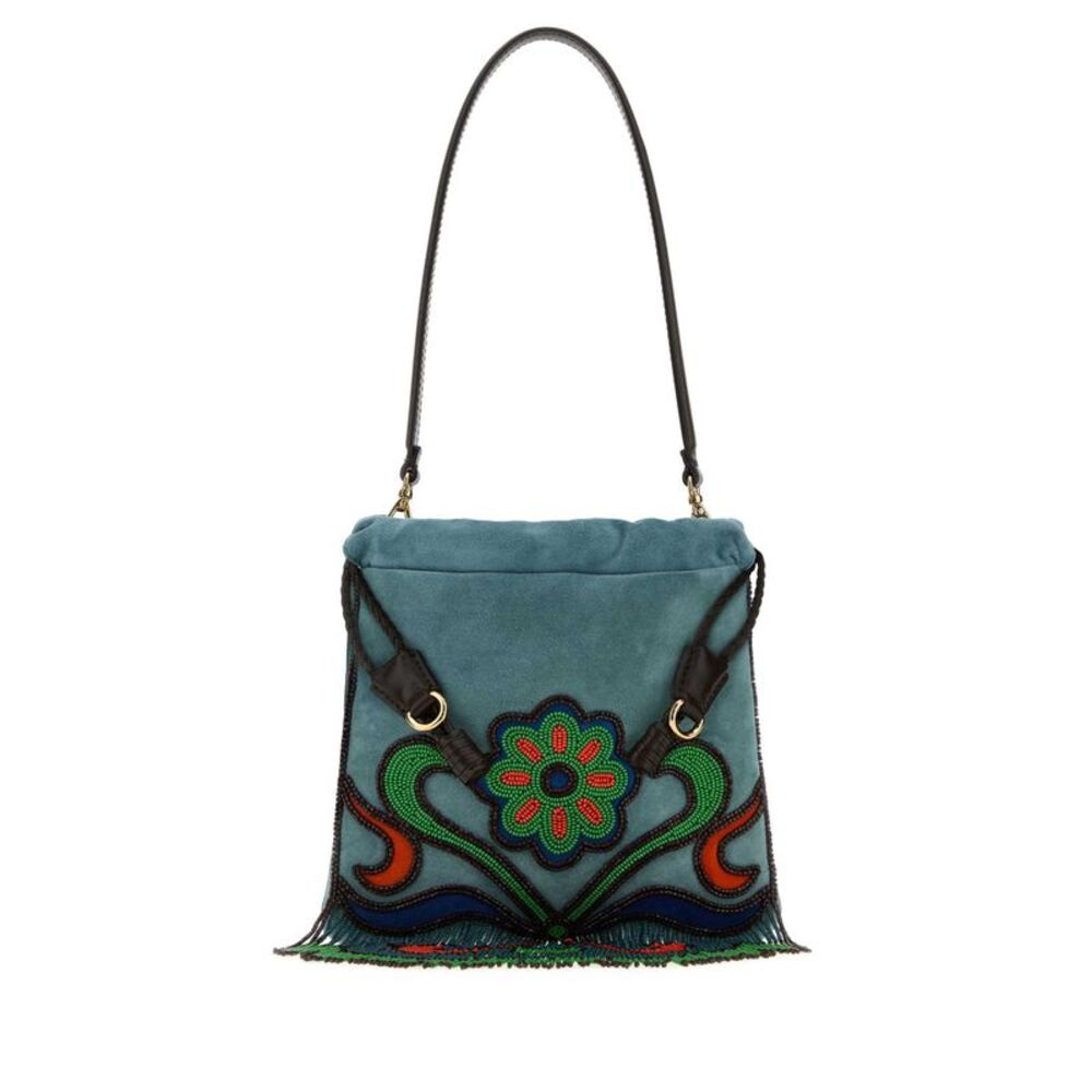 Etro Women Light Blue Suede Small Kalispera Bucket Bag - Picture 1 of 2